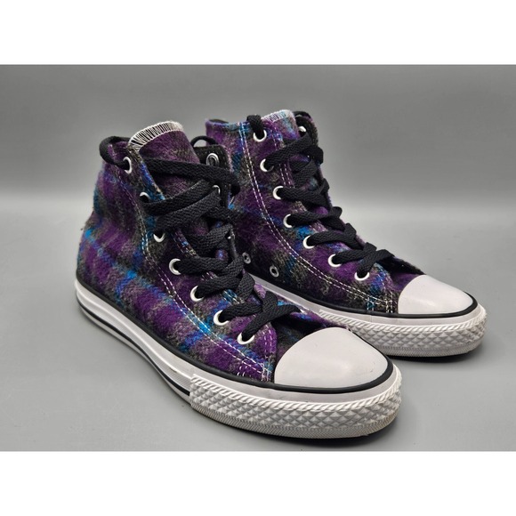 Converse‎ Chuck Taylor All Star Shoes Kids Junior Size 3 Purple Plaid (649982F) - Picture 1 of 7
